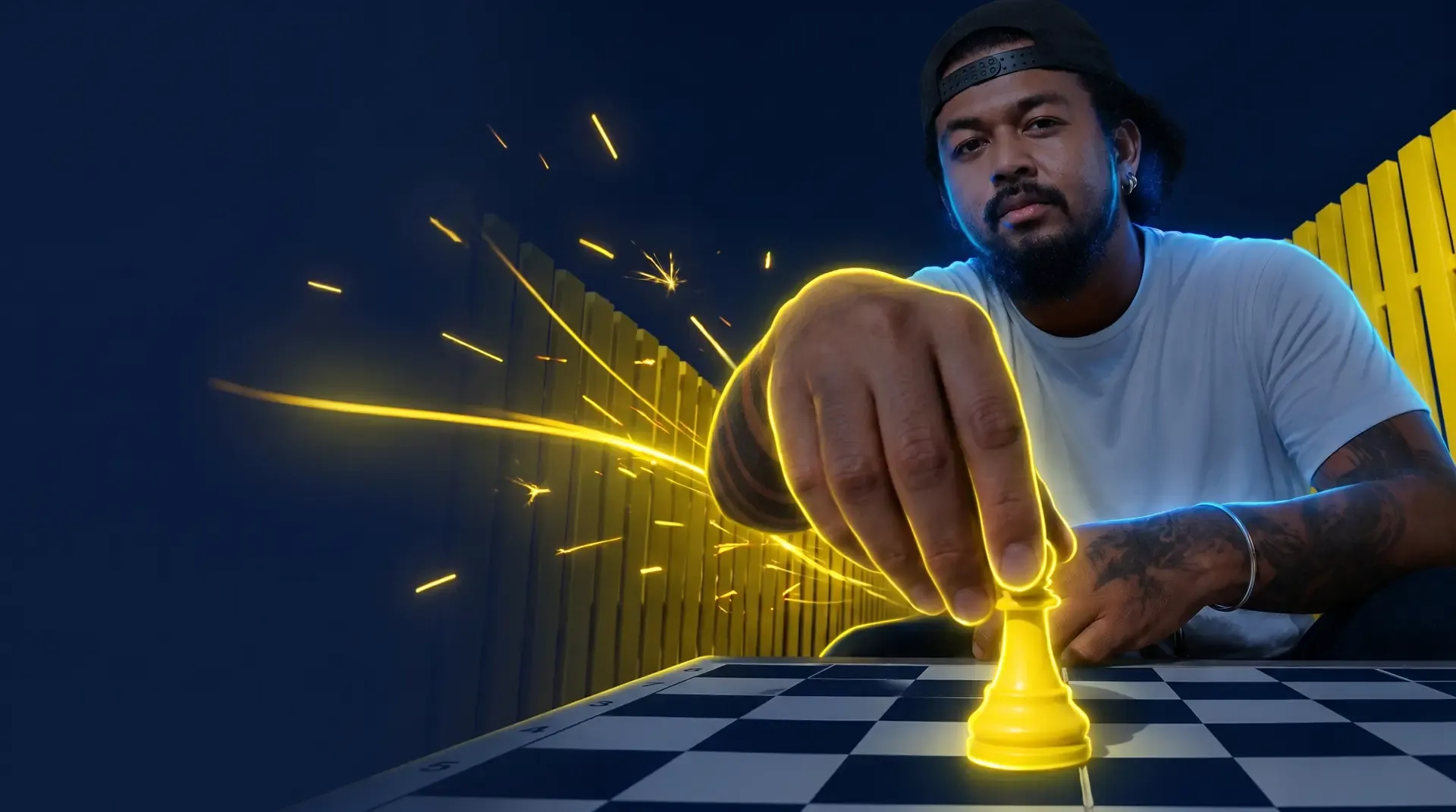 Stratégie de marque — joueur d'échecs aux pièces jaunes Takamoa